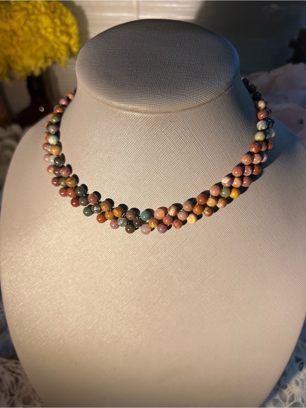Vintage Multicolor Beaded stones Choker Necklace